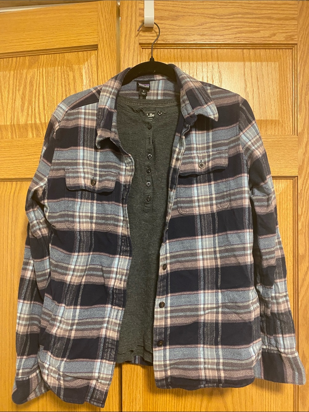 Patagonia Women’s Plaid Button-Up Flannel in Navy and Light Blue